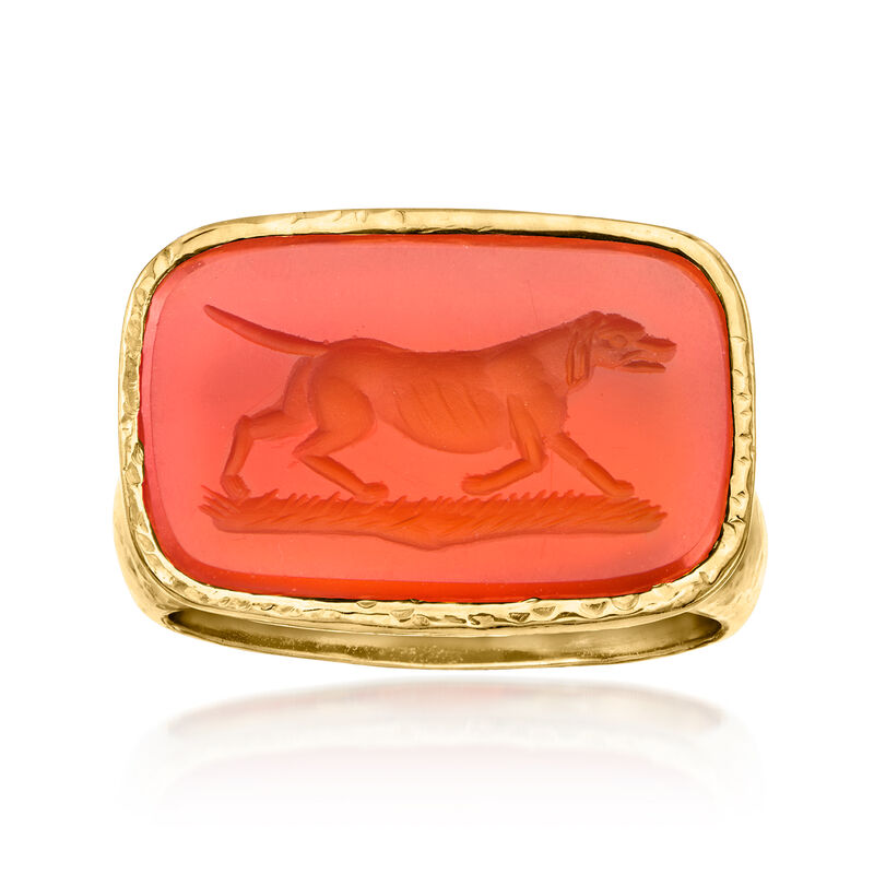 C. 1990 Vintage Elizabeth Locke Carnelian Intaglio Dog Ring in 19kt Yellow Gold image number 0
