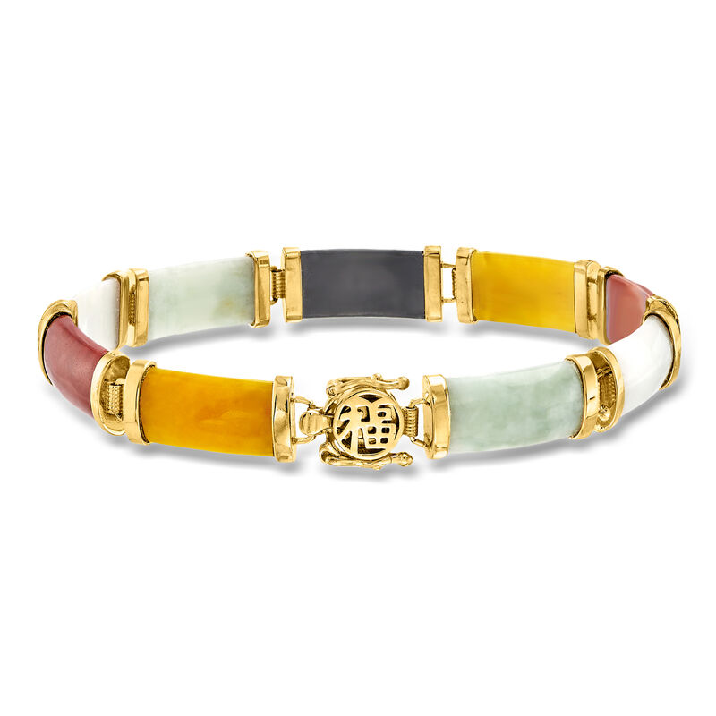 Multicolored Jade "Good Fortune" Bracelet in 18kt Gold Over Sterling image number 0