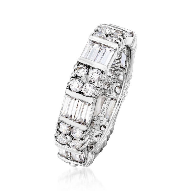 2.80 ct. t.w. Baguette and Round CZ Eternity Band in Sterling Silver image number 2