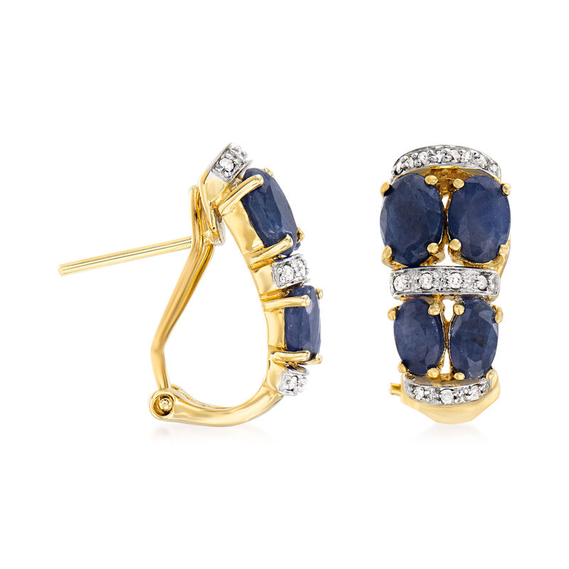 3.90 ct. t.w. Sapphire Earrings with Diamond Accents in 14kt Yellow Gold image number 2