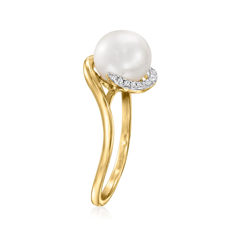 8-8.5mm Cultured Pearl Ring with Diamonds in 14kt Yellow Gold image number 2