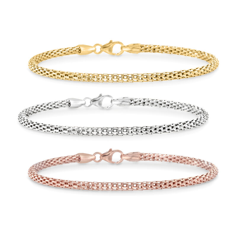 Italian Tri-Tone Sterling Silver Jewelry Set: Three Mesh Bracelets image number 0