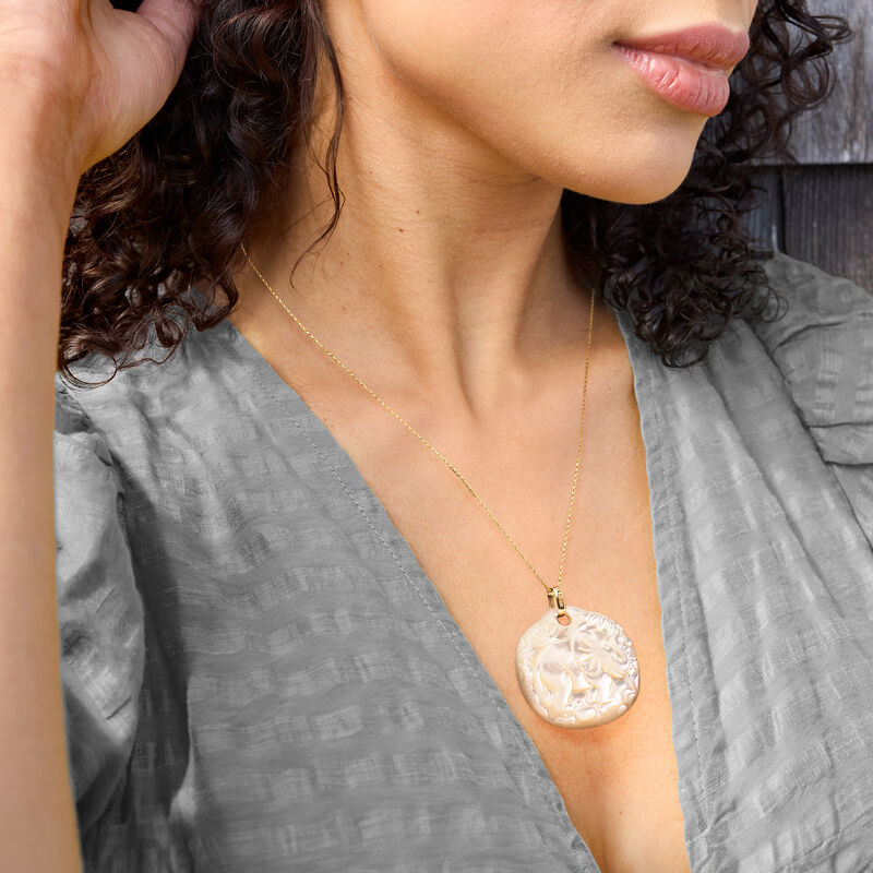 Carved Mother-of-Pearl Elephant Pendant with 14kt Yellow Gold  image number 0