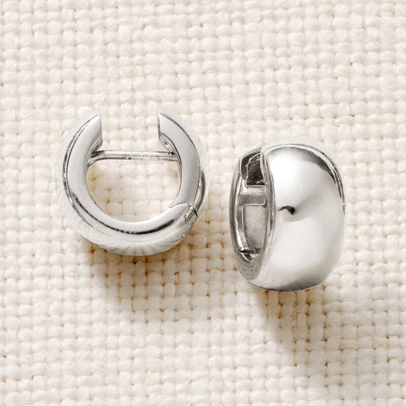 Italian Sterling Silver Huggie Hoop Earrings. 3/8" image number 4