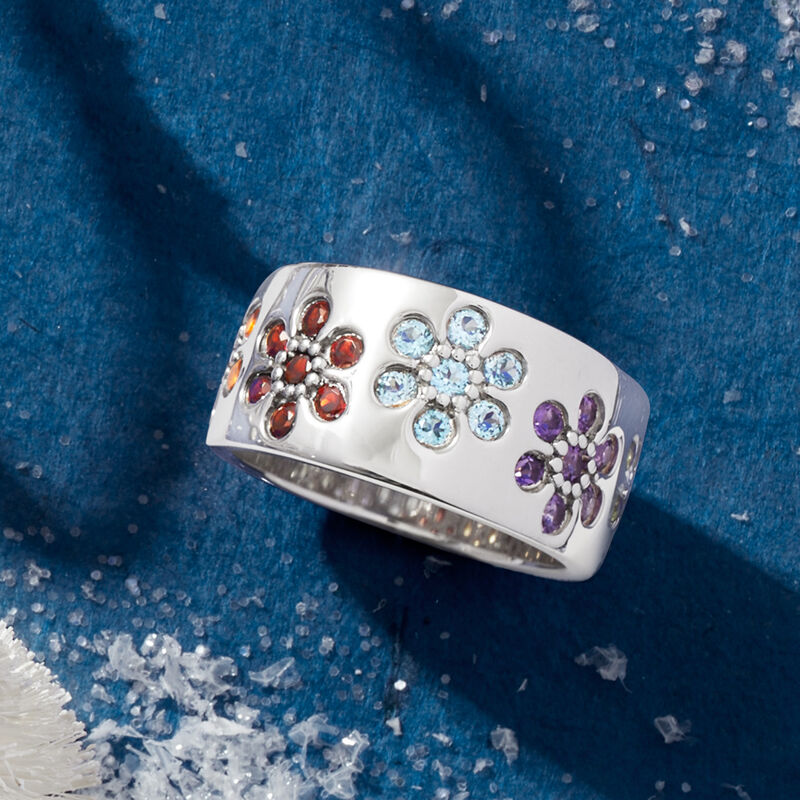 1.20 ct. t.w. Multi-Gem Flower Ring in Sterling Silver image number 3