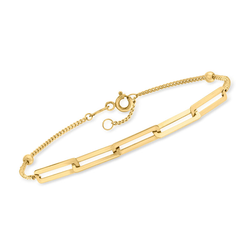 10kt Yellow Gold Paper Clip Link Station Bracelet image number 0