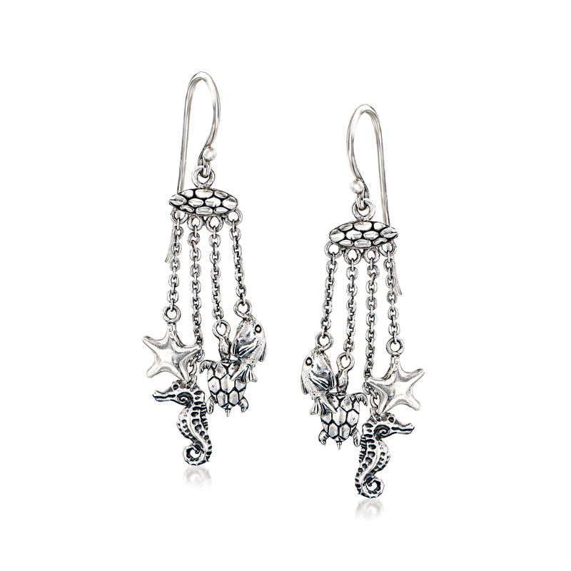 Sterling Silver Bali-Style Sea Life Drop Earrings image number 0
