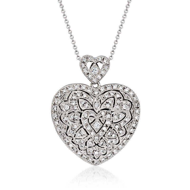 C. 1990 Vintage 1.10 ct. t.w. Diamond Heart Locket Necklace in 18kt White Gold. 16&quot; image number 0
