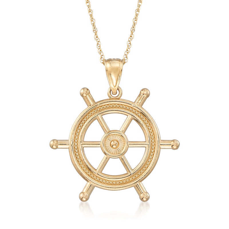 14kt Yellow Gold Nautical Helm Wheel Pendant Necklace image number 0