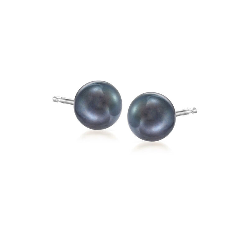6-7mm Black Cultured Pearl Stud Earrings in 14kt White Gold image number 0