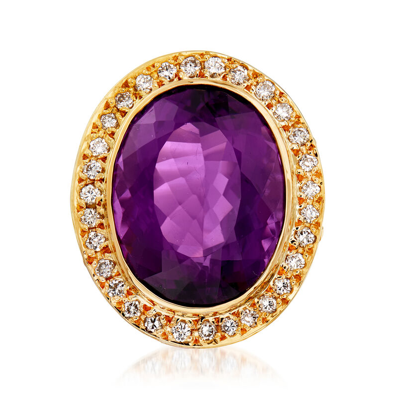 C. 1980 Vintage 29.50 Carat Amethyst and 1.05 ct. t.w. Diamond Ring in 18kt Yellow Gold image number 0