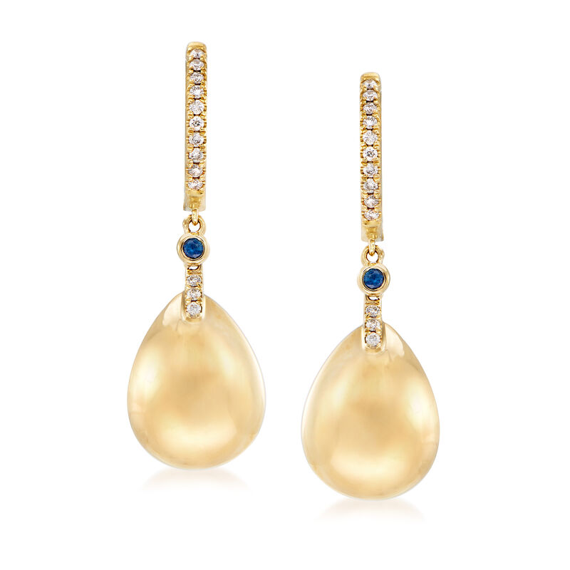 .20 ct. t.w. Diamond Teardrop Earrings with Sapphire Accents in 14kt Yellow Gold image number 0