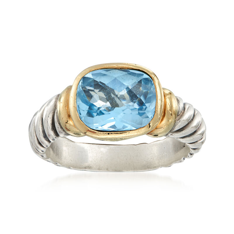 C. 1990 Vintage David Yurman 3.50 Carat Blue Topaz Ring in Sterling Silver and 18kt Yellow Gold image number 0