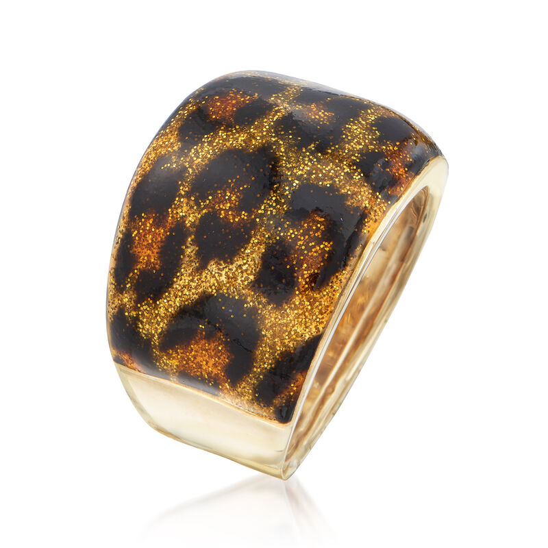 Italian Leopard Print Enamel Dome Ring in 14kt Yellow Gold image number 2