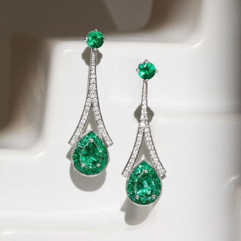 2.60 ct. t.w. Emerald and .36 ct. t.w. Diamond Drop Earrings in 14kt White Gold image number 2