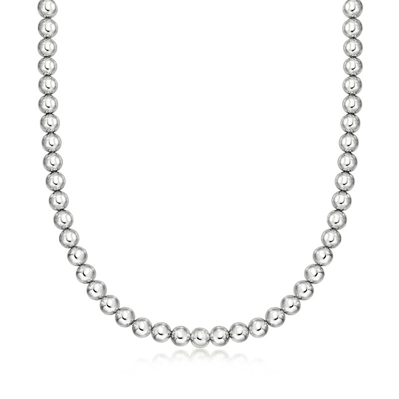 Italian 8mm Sterling Silver Bead Necklace. 20&quot; image number 1