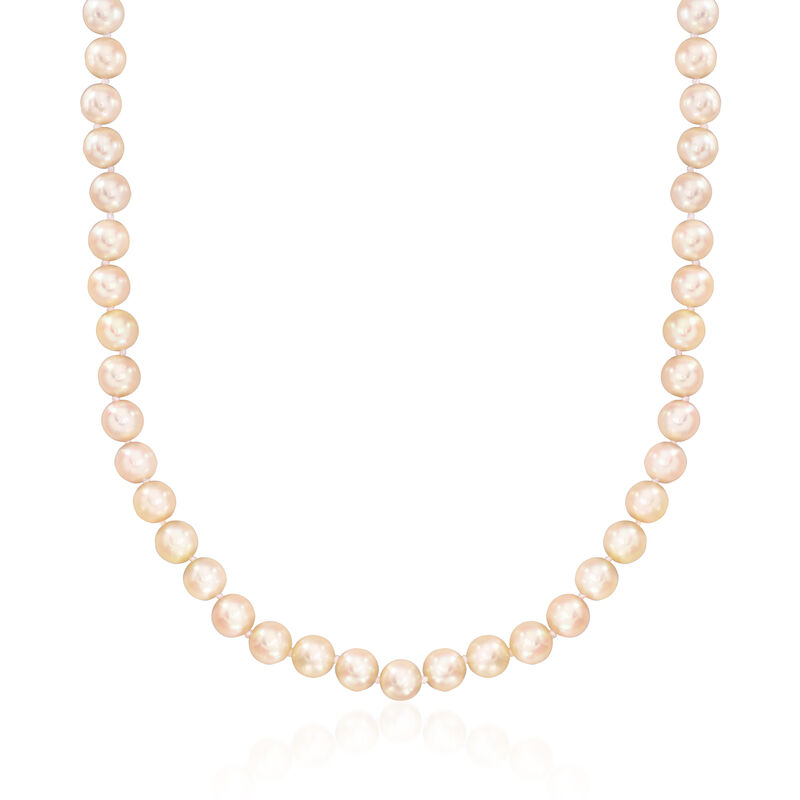 C. 1980 Vintage 6mm Cultured Pearl Necklace with 14kt Yellow Gold. 34" image number 0
