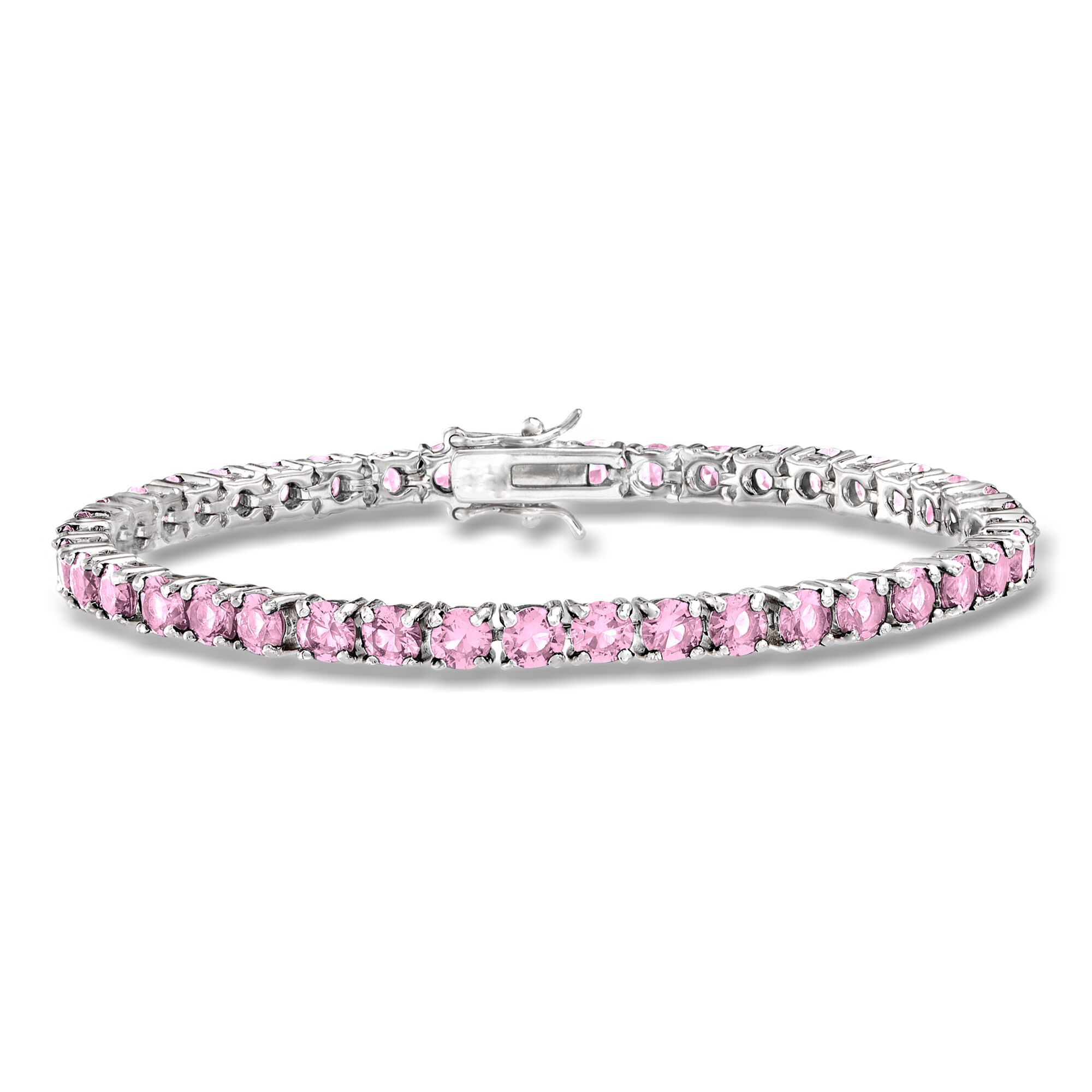 ピンクダイヤモンドのブレスレット 9.25 ct. t.w. Simulated Pink Sapphire Tennis Bracelet in Sterling