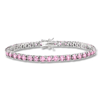 9.25 ct. t.w. Simulated Pink Sapphire Tennis Bracelet in Sterling Silver