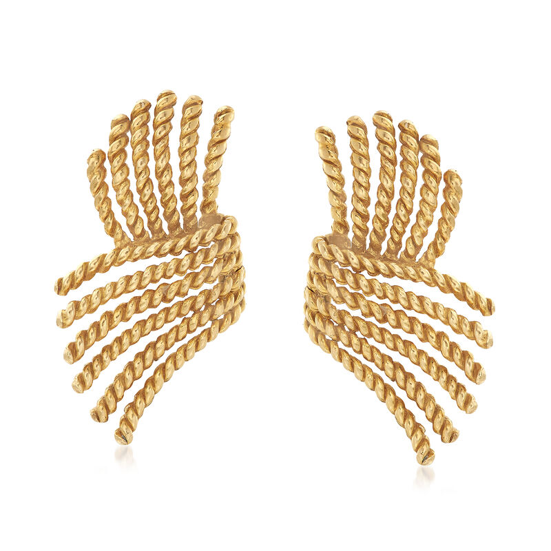 C. 1980 Vintage Tiffany Jewelry 18kt Yellow Gold Rope Wing Clip-On Earrings image number 0