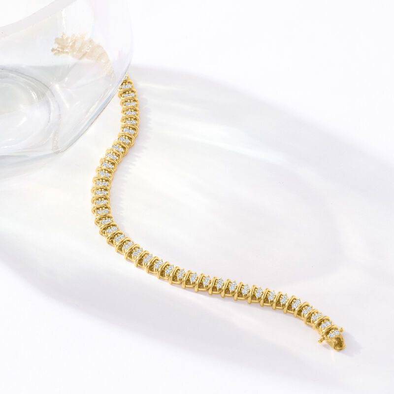 2.00 ct. t.w. Diamond Swirl-Link Tennis Bracelet in 18kt Gold Over Sterling image number 4