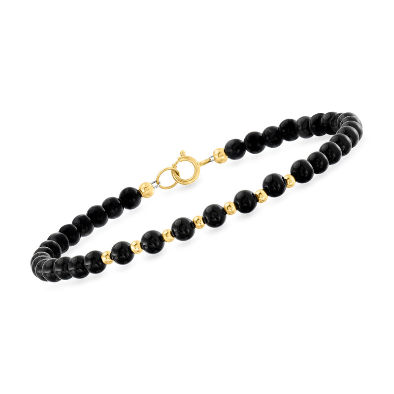 4-4.5mm Onyx Bead Bracelet in 10kt Yellow Gold image number 0