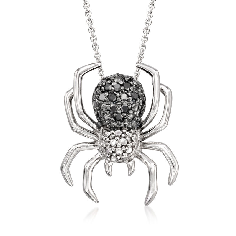 .10 ct. t.w. Black Diamond Spider Pendant Necklace in Sterling Silver. 18&quot; image number 1
