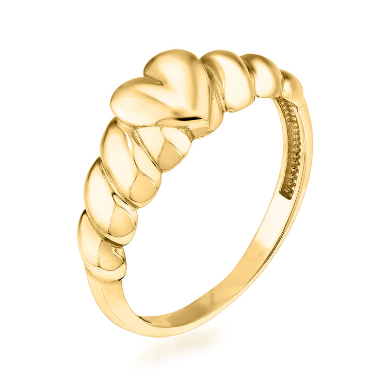 14kt Yellow Gold Ribbed Heart Ring image number 1
