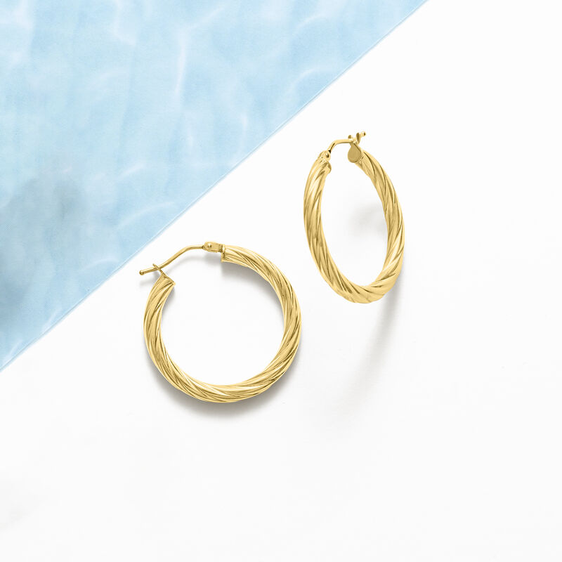 Italian 18kt Yellow Gold Twisted Hoop Earrings. 1&quot; image number 2