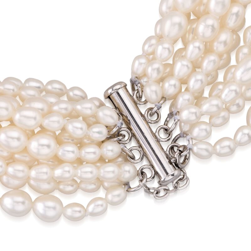 4-9mm Cultured Pearl Multi-Strand Necklace with Sterling Silver. 18&quot; image number 2