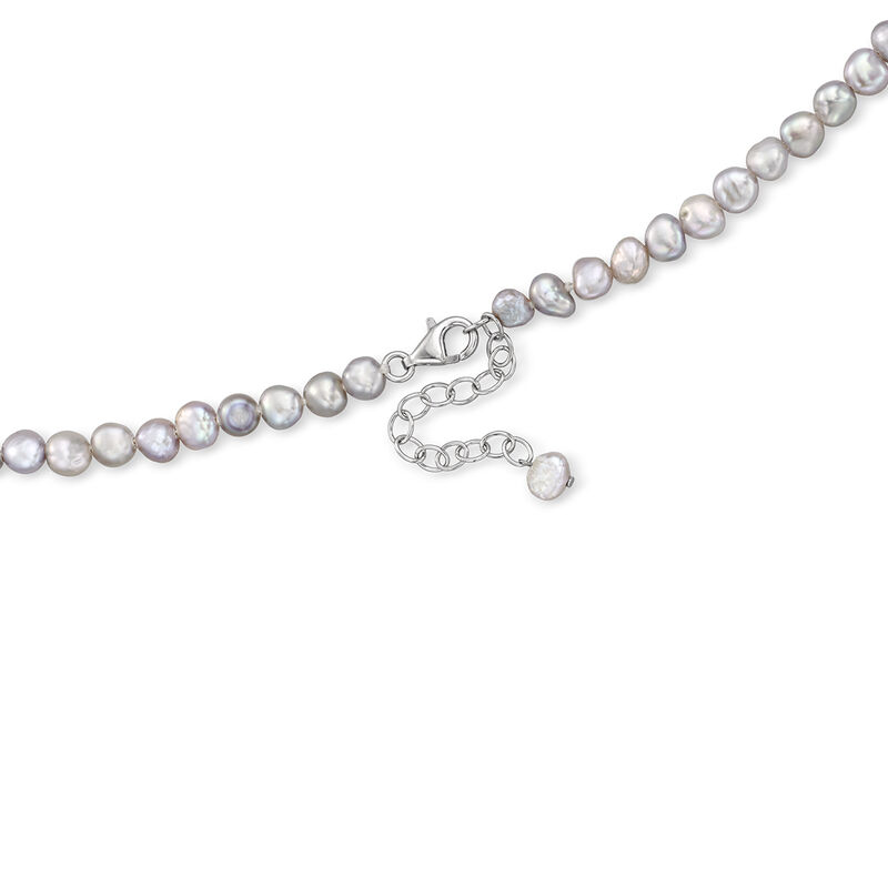 6-6.5mm Gray and 14-16mm White Cultured Baroque Pearl Necklace with Sterling Silver. 18" image number 2