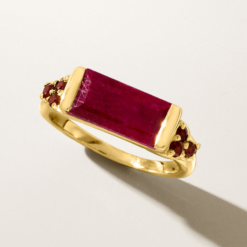 6.00 Carat Ruby and .50 ct. t.w. Garnet Ring in 18kt Gold Over Sterling image number 4