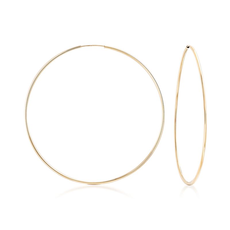 1.5mm 14kt Yellow Gold Endless Hoop Earrings. 2 3/4&quot; image number 0
