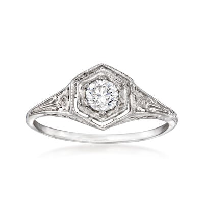 C. 1990 Vintage .33 Carat Diamond Filigree Ring in 14kt White Gold