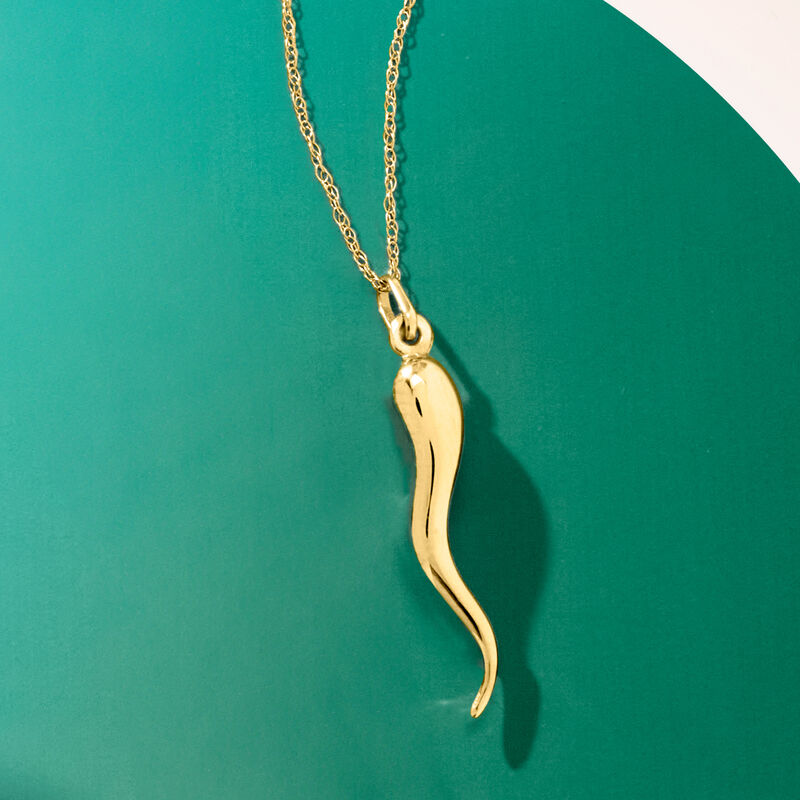 14kt Yellow Gold Italian Horn Pendant Necklace image number 3