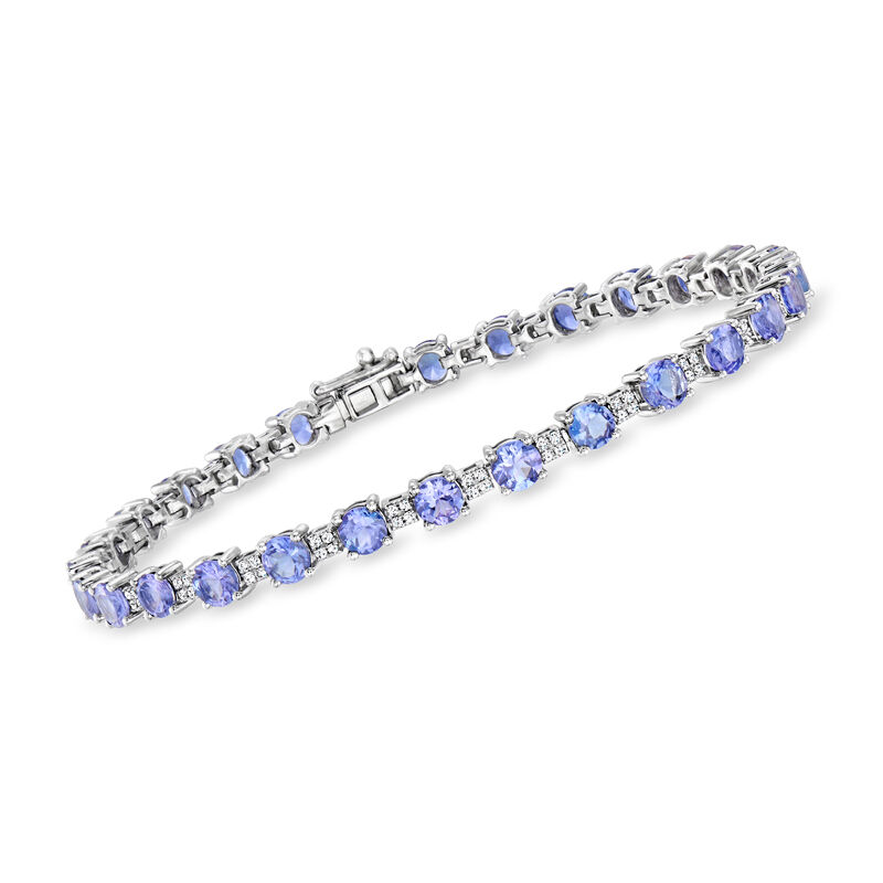 7.25 ct. t.w. Tanzanite Bracelet with .48 ct. t.w. Diamonds in 18kt White Gold. 7" image number 0