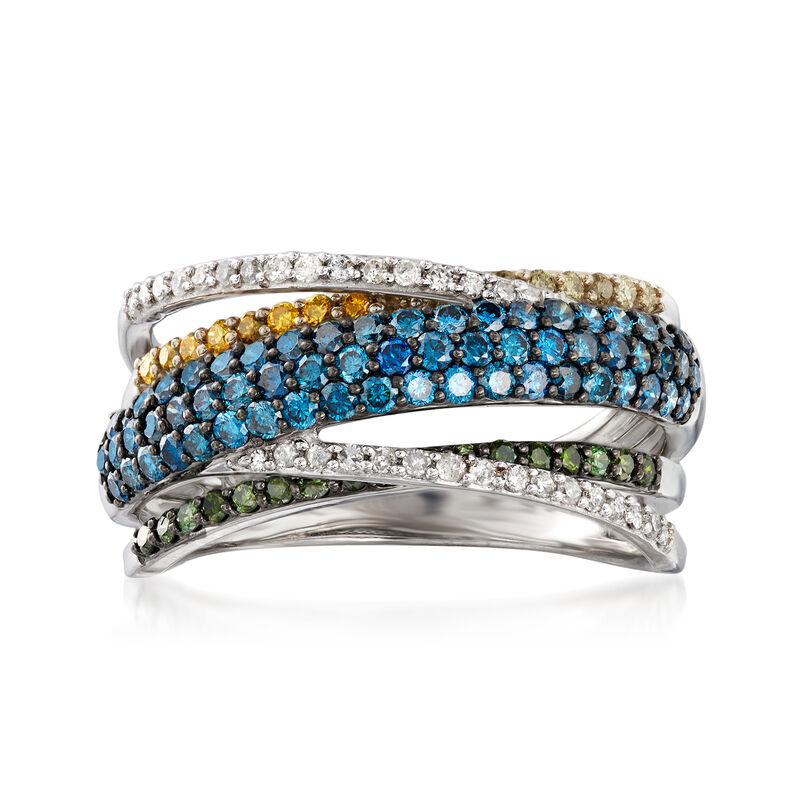 1.00 ct. t.w. Multicolored Diamond Highway Ring in Sterling Silver image number 0