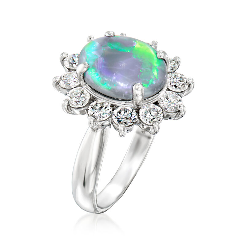 C. 1990 Vintage Black Opal Ring with 1.27 ct. t.w. Diamonds in Platinum. Size 6 image number 2