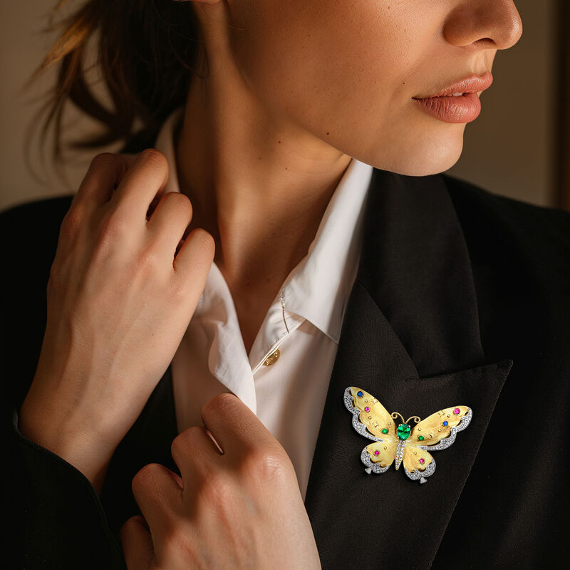 2.50 ct. t.w. Simulated Multi-Gemstone and 1.80 ct. t.w. CZ Butterfly Pin in 18kt Gold Over Sterling  image number 1