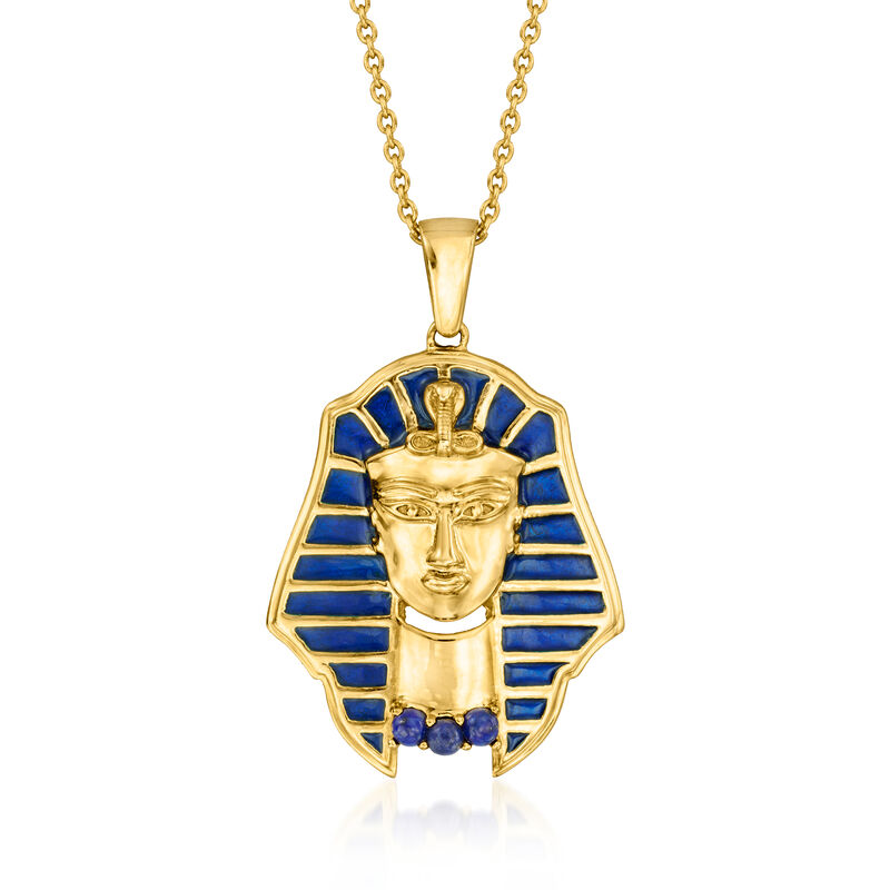 Lapis and Blue Enamel King Tut Pendant Necklace in 18kt Gold Over Sterling image number 0