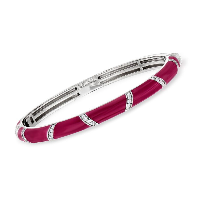 Belle Etoile &quot;Glissando&quot; Red Enamel and 1.02 ct. t.w. CZ Bangle Bracelet in Sterling Silver image number 0