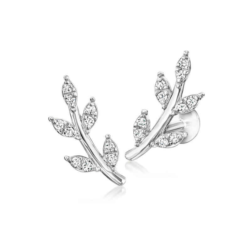 .10 ct. t.w. Diamond Leaf Flat-Back Ear Climbers in Sterling Silver image number 0