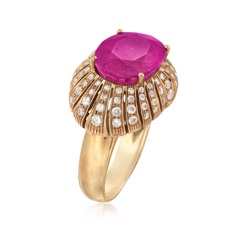 C. 1970 Vintage 7.25 Carat Pink Tourmaline and 1.10 ct. t.w. Diamond Ring in 18kt Yellow Gold image number 2