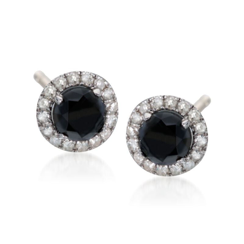 1.40 ct. t.w. Black and White Diamond Halo Stud Earrings in Sterling Silver image number 0