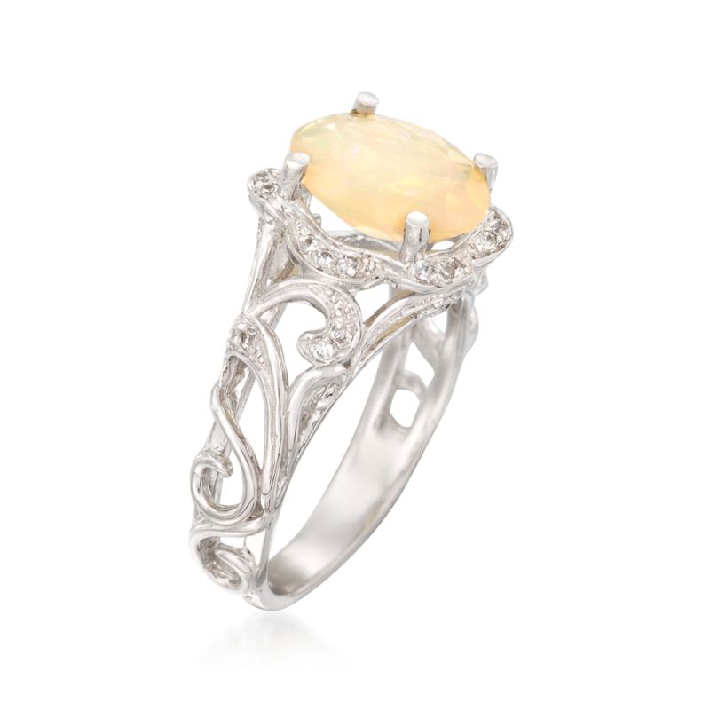 Opal and 2.10 ct. t.w. White Topaz Openwork Ring in Sterling Silver image number 2