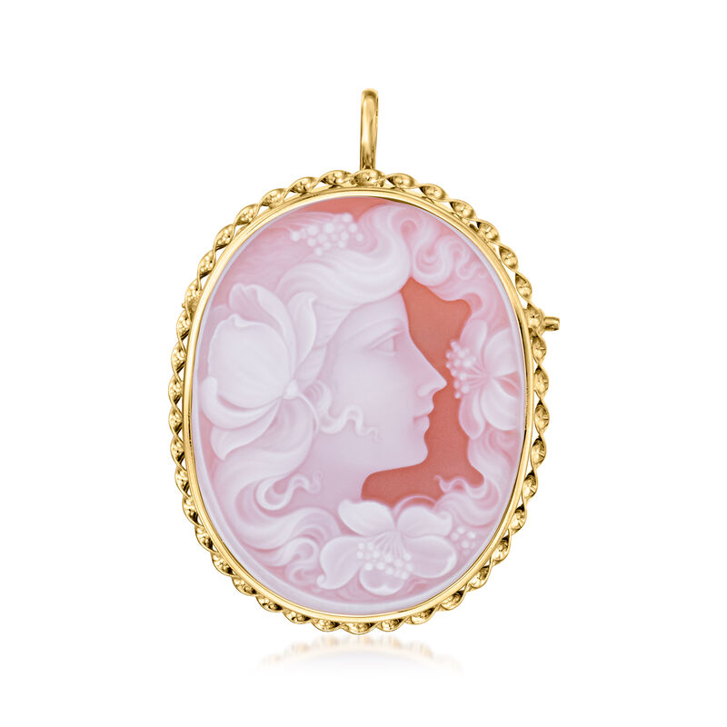 C. 1980 Vintage Red Agate Cameo Pin/Pendant in 18kt Yellow Gold  image number 0