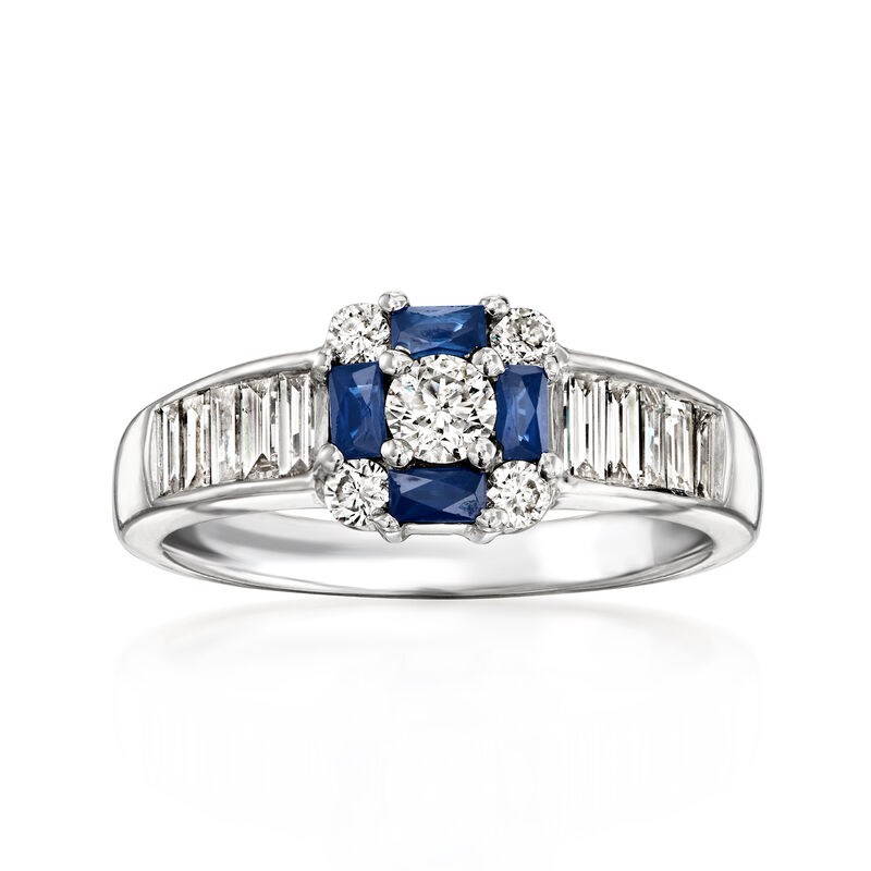 C. 1990 Vintage .32 ct. t.w. Sapphire and .90 ct. t.w. Diamond Ring in 18kt White Gold. Size 7 image number 0
