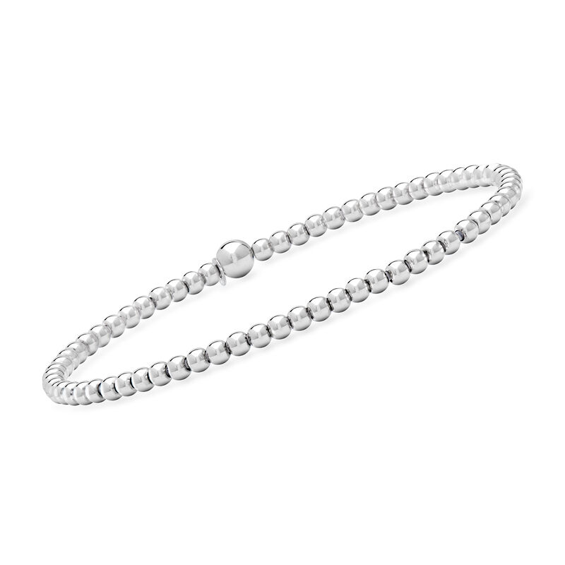 Italian Sterling Silver Jewelry Set: Three 3-5mm Bead Stretch Bracelets image number 4