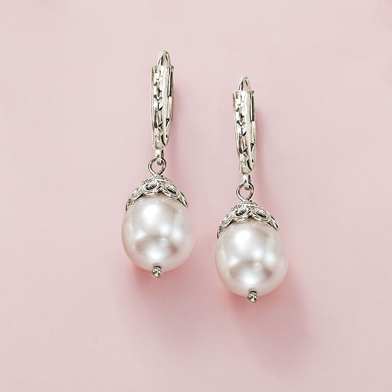 10-11mm Cultured Pearl Drop Earrings in Sterling Silver image number 2