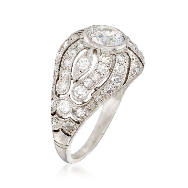 C. 1950 Vintage 1.65 ct. t.w. Diamond Dome Engraved Ring in Platinum. Size 5.5 image number 2
